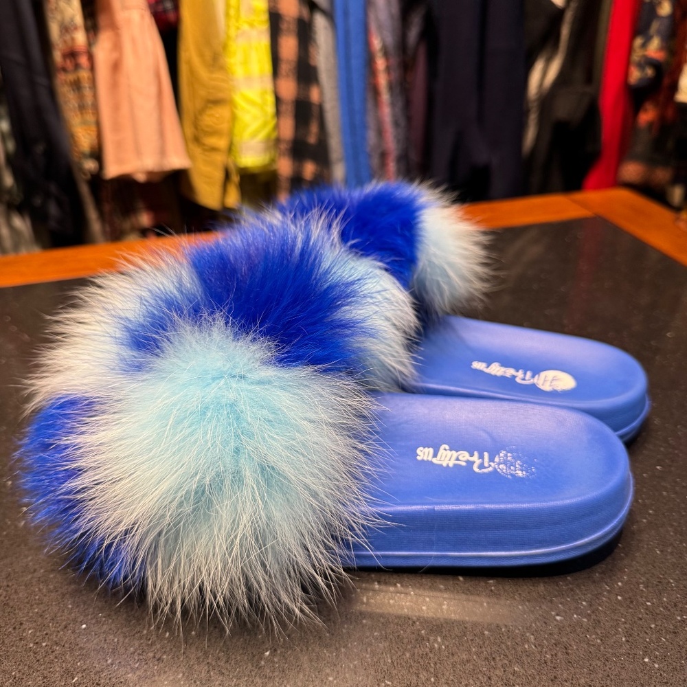 Real Fox Fur Slides with Rubber Soles - Picture 5 of 7